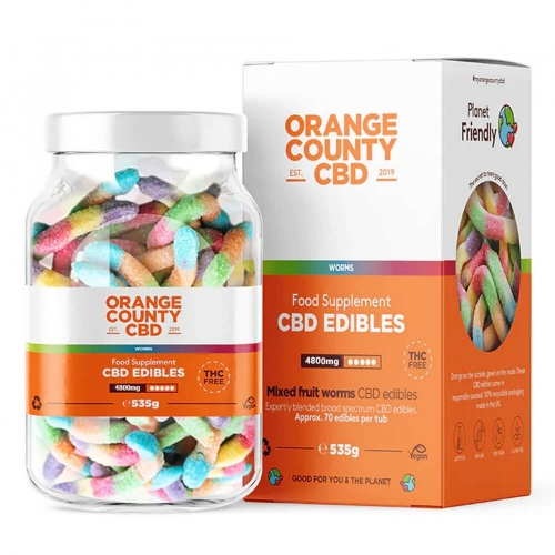 Caramelle gommose Orange County CBD Worms, 70 pezzi, 4800 mg CBD, 535 g